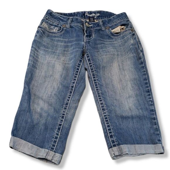 Amethyst Shorts Size Small Bermuda Shorts Blue Denim Shorts Cuffed Jean Shorts - Picture 1 of 8